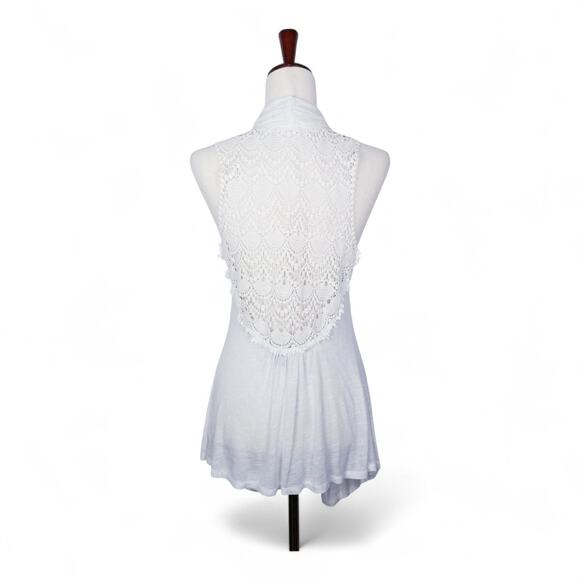 AMERICAN DREAM Crochet Open White Lightweight Asymm Vest Style #13215 - Small - Picture 6 of 7